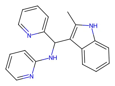 N-[(2-methyl-1H-indol-3-yl)(pyridin-2-yl)methyl]pyridin-2-amine structure