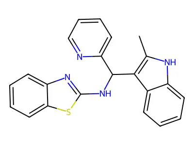 N-[(2-methyl-1H-indol-3-yl)(pyridin-2-yl)methyl]-1,3-benzothiazol-2-amine structure