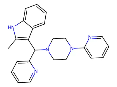 2-methyl-3-(pyridin-2-yl(4-(pyridin-2-yl)piperazin-1-yl)methyl)-1H-indole structure