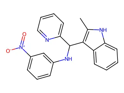 N-((2-methyl-1H-indol-3-yl)(pyridin-2-yl)methyl)-3-nitroaniline structure