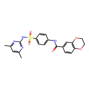 N-(4-{[(4,6-dimethyl-2-pyrimidinyl)amino]sulfonyl}phenyl)-2,3-dihydro-1,4-benzodioxine-6-carboxamide structure
