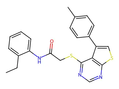 N-(2-ethylphenyl)-2-{[5-(4-methylphenyl)thieno[2,3-d]pyrimidin-4-yl]sulfanyl}acetamide structure