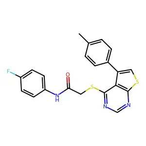 N-(4-fluorophenyl)-2-{[5-(4-methylphenyl)thieno[2,3-d]pyrimidin-4-yl]sulfanyl}acetamide structure