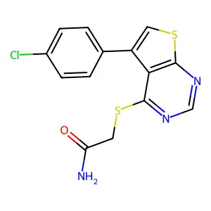 2-[5-(4-Chlorophenyl)thieno[2,3-d]pyrimidin-4-yl]sulfanylacetamide structure