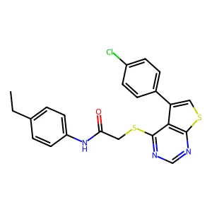 2-{[5-(4-chlorophenyl)thieno[2,3-d]pyrimidin-4-yl]sulfanyl}-N-(4-ethylphenyl)acetamide structure