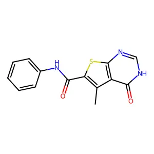 5-methyl-4-oxo-N-phenyl-3,4-dihydrothieno[2,3-d]pyrimidine-6-carboxamide structure