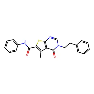 5-methyl-4-oxo-N-phenyl-3-(2-phenylethyl)thieno[2,3-d]pyrimidine-6-carboxamide structure