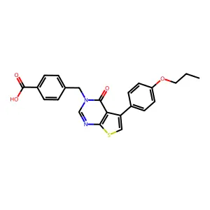 4-{[4-oxo-5-(4-propoxyphenyl)thieno[2,3-d]pyrimidin-3(4H)-yl]methyl}benzoic acid structure