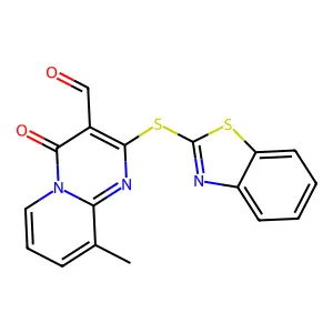 2-(1,3-benzothiazol-2-ylsulfanyl)-9-methyl-4-oxopyrido[1,2-a]pyrimidine-3-carbaldehyde structure