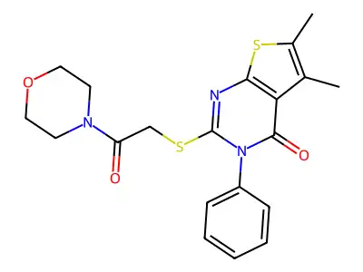 5,6-dimethyl-2-{[2-(morpholin-4-yl)-2-oxoethyl]sulfanyl}-3-phenyl-3H,4H-thieno[2,3-d]pyrimidin-4-one structure