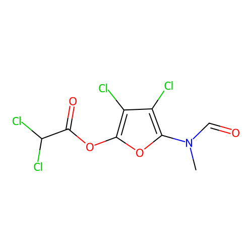 3,4-Dichloro-5-[formyl(methyl)amino]-2-furyl dichloroacetate structure
