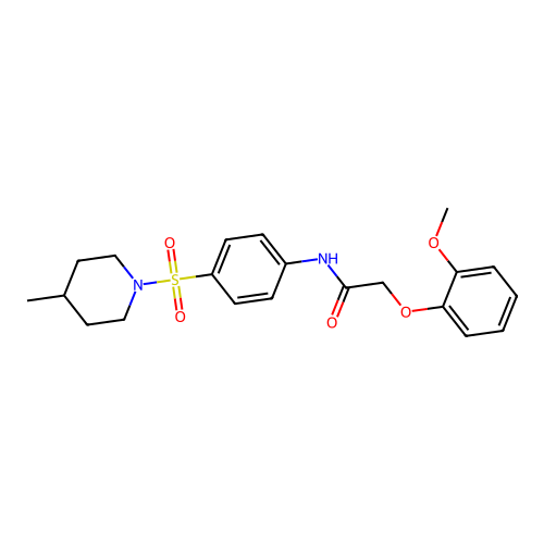 2-(2-methoxyphenoxy)-N-{4-[(4-methyl-1-piperidinyl)sulfonyl]phenyl}acetamide structure