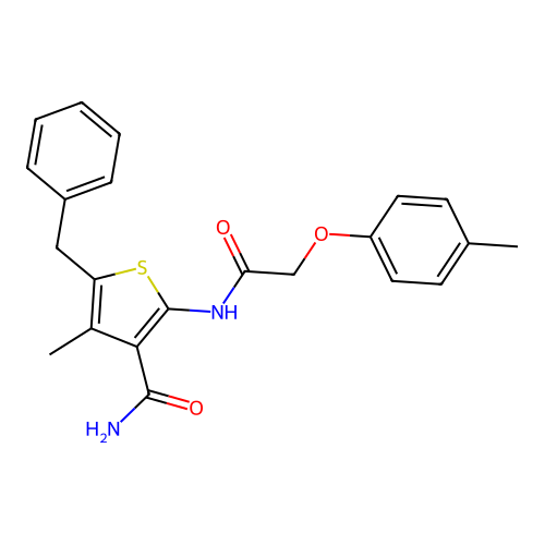 5-Benzyl-4-methyl-2-{[(4-methylphenoxy)acetyl]amino}thiophene-3-carboxamide structure
