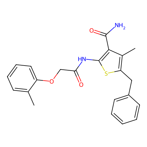 5-Benzyl-4-methyl-2-{[(2-methylphenoxy)acetyl]amino}thiophene-3-carboxamide structure