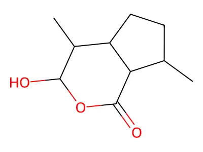 Hexahydro-3-hydroxy-4,7-dimethyl-cyclopenta[c]pyran-1(3H)-one structure