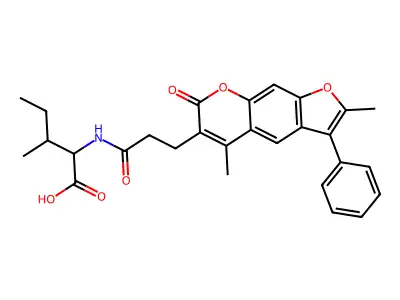 2-[3-(2,5-dimethyl-7-oxo-3-phenylfuro[3,2-g]chromen-6-yl)propanoylamino]-3-methylpentanoic acid structure