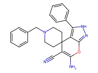 6-amino-1'-benzyl-3-phenylspiro[2H-pyrano[2,3-c]pyrazole-4,4'-piperidine]-5-carbonitrile structure