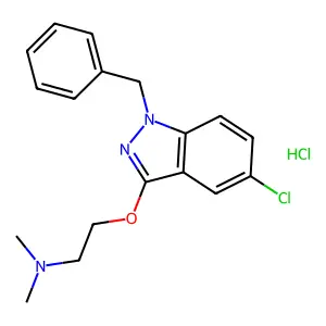 1H-Indazole, 1-benzyl-5-chloro-3-(2-(dimethylamino)ethoxy)-, monohydrochloride structure