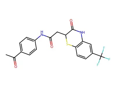 N-(4-acetylphenyl)-2-[3-oxo-6-(trifluoromethyl)-3,4-dihydro-2H-1,4-benzothiazin-2-yl]acetamide structure