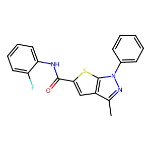 N-(2-fluorophenyl)-3-methyl-1-phenyl-1H-thieno[2,3-c]pyrazole-5-carboxamide structure