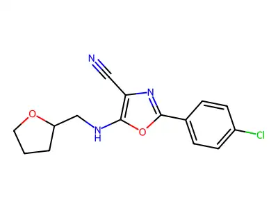 2-(4-Chlorophenyl)-5-(2-oxolanylmethylamino)-4-oxazolecarbonitrile structure