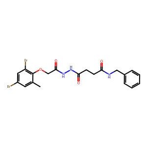 N-benzyl-4-{2-[(2,4-dibromo-6-methylphenoxy)acetyl]hydrazino}-4-oxobutanamide structure