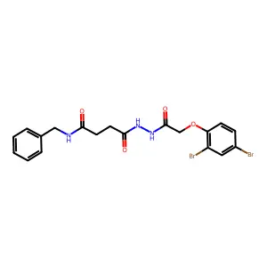 N-benzyl-4-{2-[(2,4-dibromophenoxy)acetyl]hydrazino}-4-oxobutanamide structure