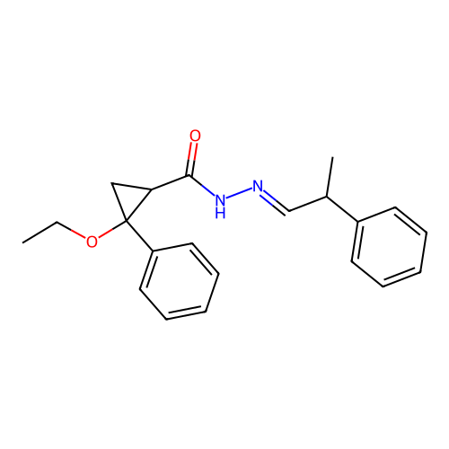 2-ethoxy-2-phenyl-N'-[(1E)-2-phenylpropylidene]cyclopropanecarbohydrazide structure