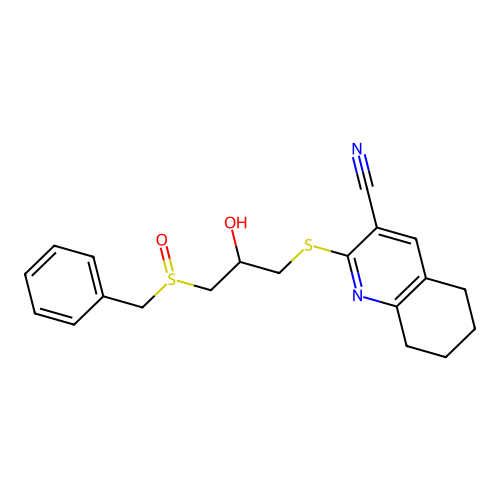 2-((3-(benzylsulfinyl)-2-hydroxypropyl)thio)-5,6,7,8-tetrahydroquinoline-3-carbonitrile structure