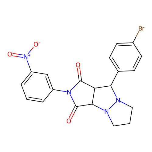 9-(4-bromophenyl)-2-(3-nitrophenyl)hexahydro-1H-pyrazolo[1,2-a]pyrrolo[3,4-c]pyrazole-1,3(2H)-dione structure