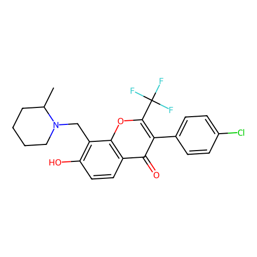 3-(4-chlorophenyl)-7-hydroxy-8-[(2-methylpiperidin-1-yl)methyl]-2-(trifluoromethyl)-4H-chromen-4-one structure