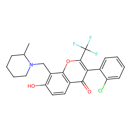 3-(2-chlorophenyl)-7-hydroxy-8-[(2-methyl-1-piperidinyl)methyl]-2-(trifluoromethyl)-4H-chromen-4-one structure