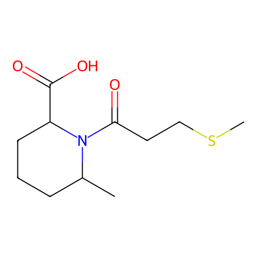 6-Methyl-1-(3-methylsulfanyl-propionyl)-piperidine-2-carboxylic acid structure
