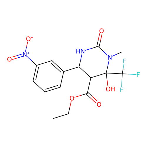 ethyl 6-hydroxy-1-methyl-4-(3-nitrophenyl)-2-oxo-6-(trifluoromethyl)hexahydropyrimidine-5-carboxylate structure