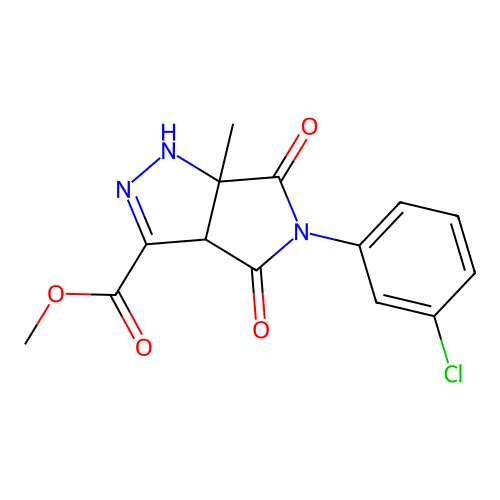 methyl 5-(3-chlorophenyl)-6a-methyl-4,6-dioxo-1,3a,4,5,6,6a-hexahydropyrrolo[3,4-c]pyrazole-3-carboxylate structure