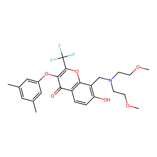 8-{[bis(2-methoxyethyl)amino]methyl}-3-(3,5-dimethylphenoxy)-7-hydroxy-2-(trifluoromethyl)-4H-chromen-4-one structure