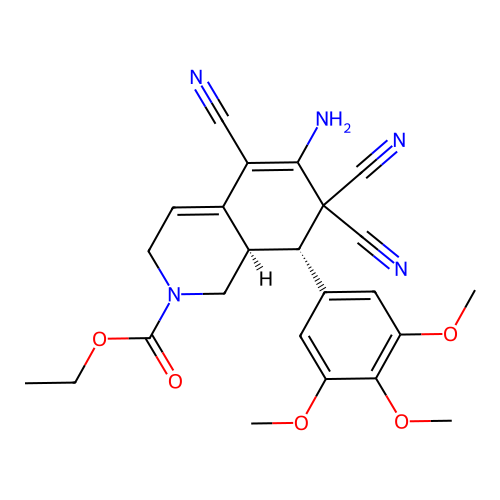 ethyl (8S,8aR)-6-amino-5,7,7-tricyano-8-(3,4,5-trimethoxyphenyl)-1,3,8,8a-tetrahydroisoquinoline-2-carboxylate structure