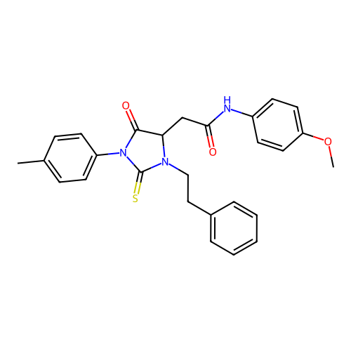N-(4-methoxyphenyl)-2-(5-oxo-3-phenethyl-2-thioxo-1-(p-tolyl)imidazolidin-4-yl)acetamide structure