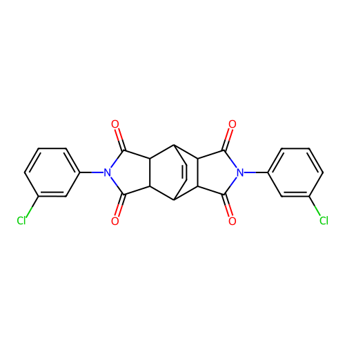 (3aR,4R,8S,8aS)-2,6-bis(3-chlorophenyl)-4,4a,8,8a-tetrahydro-4,8-ethenopyrrolo[3,4-f]isoindole-1,3,5,7(2H,3aH,6H,7aH)-tetraone structure