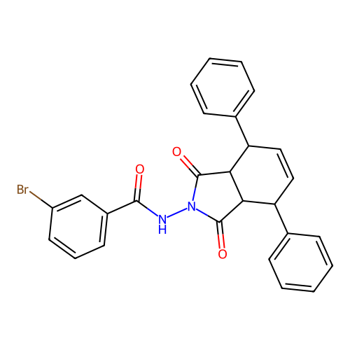 3-bromo-N-(1,3-dioxo-4,7-diphenyl-1,3,3a,4,7,7a-hexahydro-2H-isoindol-2-yl)benzamide structure