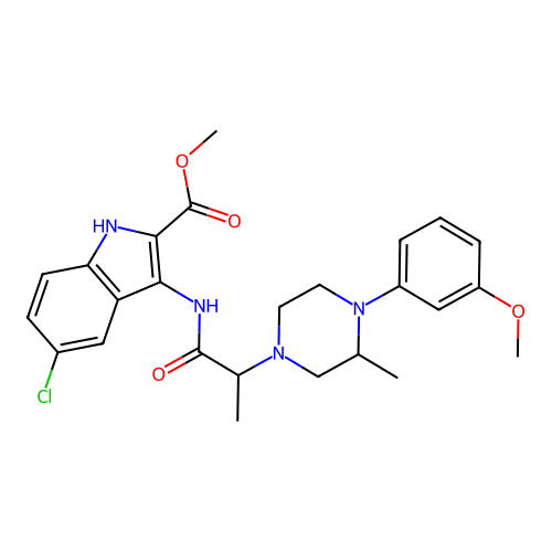 methyl 5-chloro-3-({2-[(3S)-4-(3-methoxyphenyl)-3-methylpiperazin-1-yl]propanoyl}amino)-1H-indole-2-carboxylate structure