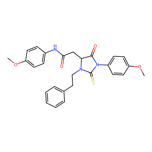 N-(4-methoxyphenyl)-2-[1-(4-methoxyphenyl)-5-oxo-3-(2-phenylethyl)-2-thioxoimidazolidin-4-yl]acetamide structure