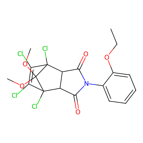 (3aR,4S,7S,7aS)-4,5,6,7-tetrachloro-2-(2-ethoxyphenyl)-8,8-dimethoxy-3a,4,7,7a-tetrahydro-1H-4,7-methanoisoindole-1,3(2H)-dione structure