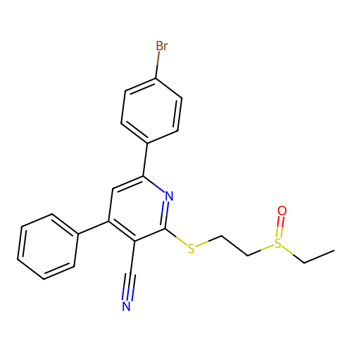 6-(4-Bromophenyl)-2-((2-(ethylsulfinyl)ethyl)thio)-4-phenylnicotinonitrile structure