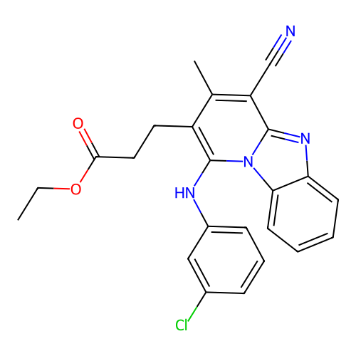 ethyl 3-[1-(3-chloroanilino)-4-cyano-3-methylpyrido[1,2-a]benzimidazol-2-yl]propanoate structure