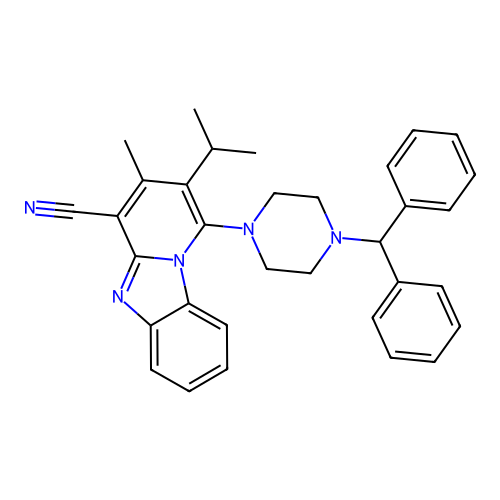 1-(4-benzhydrylpiperazin-1-yl)-2-isopropyl-3-methylbenzo[4,5]imidazo[1,2-a]pyridine-4-carbonitrile structure