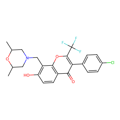 3-(4-chlorophenyl)-8-[(2,6-dimethylmorpholin-4-yl)methyl]-7-hydroxy-2-(trifluoromethyl)chromen-4-one structure