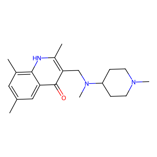 2,6,8-Trimethyl-3-((methyl(1-methylpiperidin-4-yl)amino)methyl)quinolin-4-ol structure