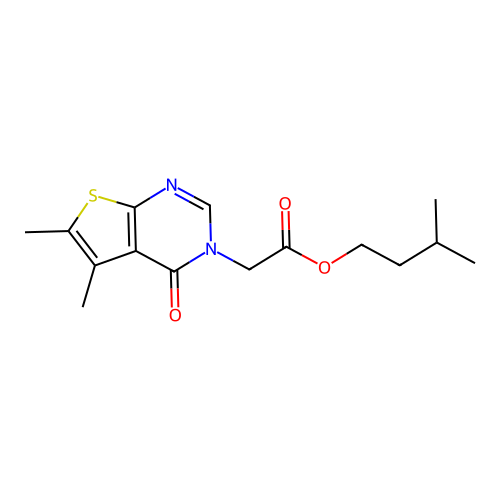 isopentyl 2-(5,6-dimethyl-4-oxothieno[2,3-d]pyrimidin-3(4H)-yl)acetate structure