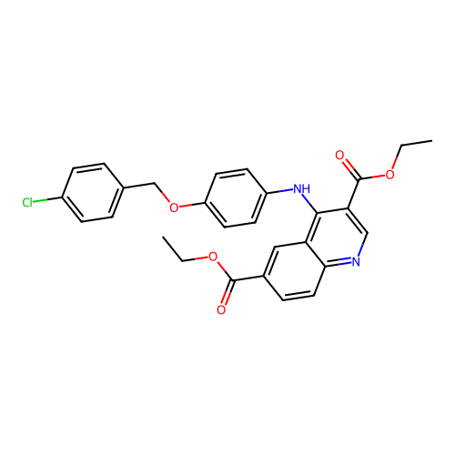 Diethyl 4-((4-((4-chlorobenzyl)oxy)phenyl)amino)quinoline-3,6-dicarboxylate structure